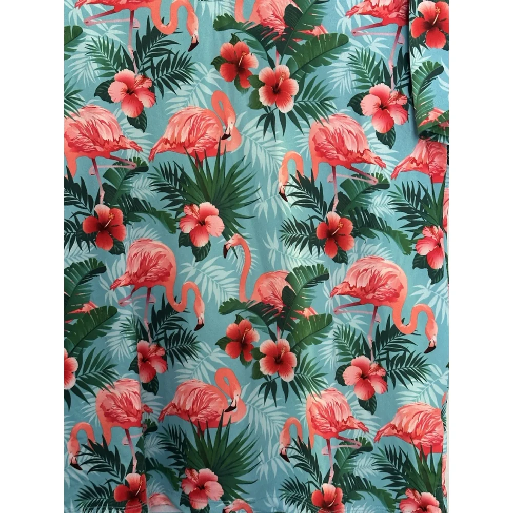 Yatta‎ Golf Pau Hana Polo Shirt Floral Flamingo Mens Medium Short Sleeve